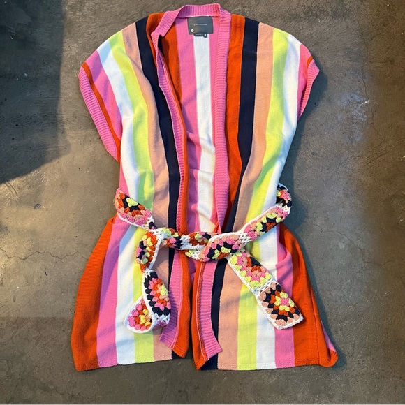 Anthropologie Other - By Anthropologie Striped Kimono Rainbow Crochet Belt Knit Cardigan ONE SIZE